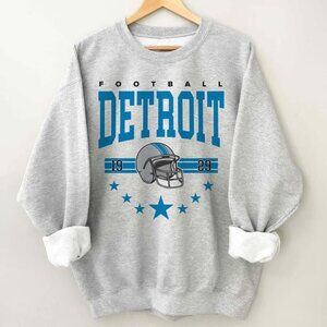 Retro Style Detroit Football Sweatshirt, Detroit Football Sweaters Unisex Ash